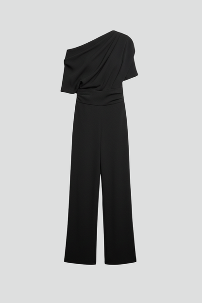 Women’s Jumpsuit with Asymmetric Neckline and Long Sleeves