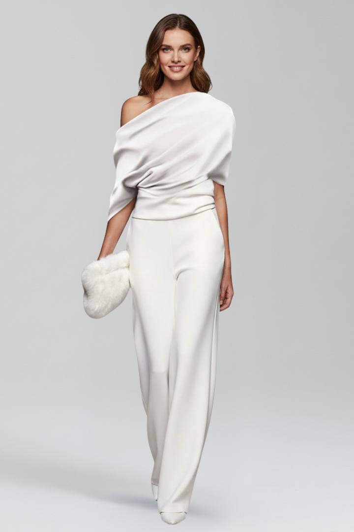 Women's Asymmetric Neckline Long Sleeve Jumpsuit