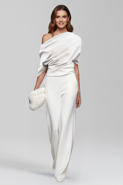 Women's Asymmetric Neckline Long Sleeve Jumpsuit