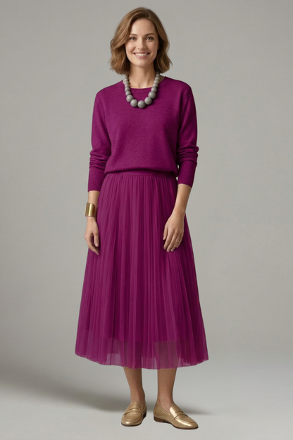 Women’s Layered Dress with Round Neck and Pleated Skirt