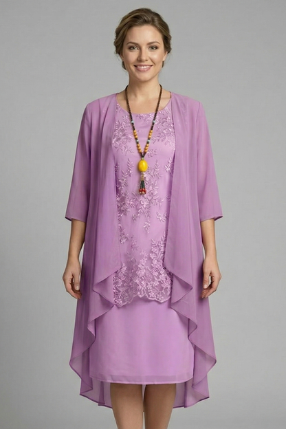 Women’s Layered Dress with Round Neck and Sheer Overlay