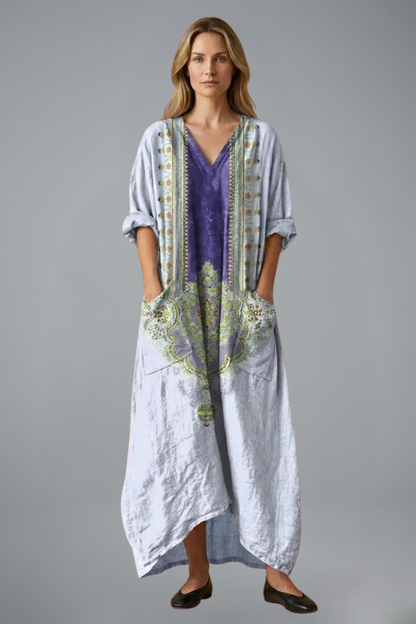 Women’s Maxi Dress with Embroidery and Side Pockets