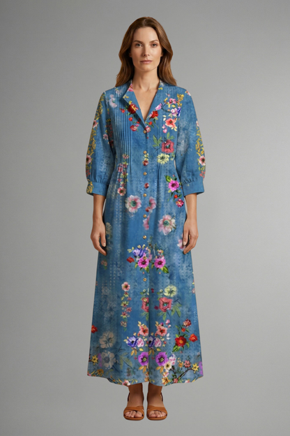 Women’s Maxi Dress with Floral Pattern and Pockets