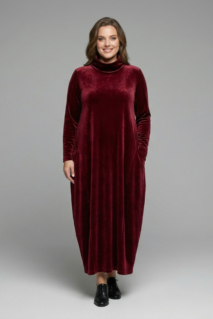 Women’s Maxi Dress with High Neck and Long Sleeves