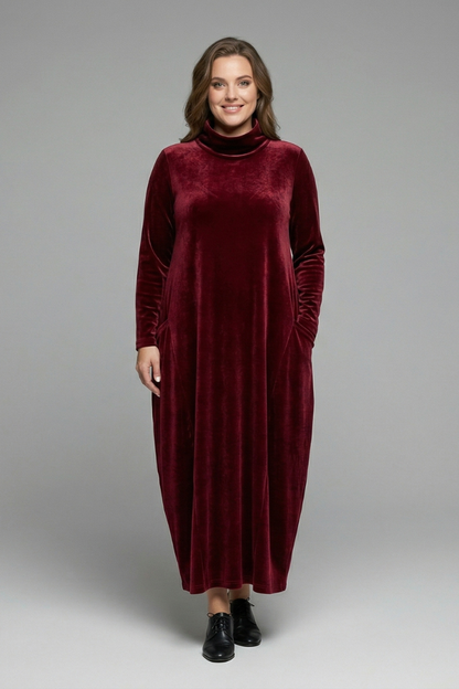 Women’s Maxi Dress with High Neck and Long Sleeves