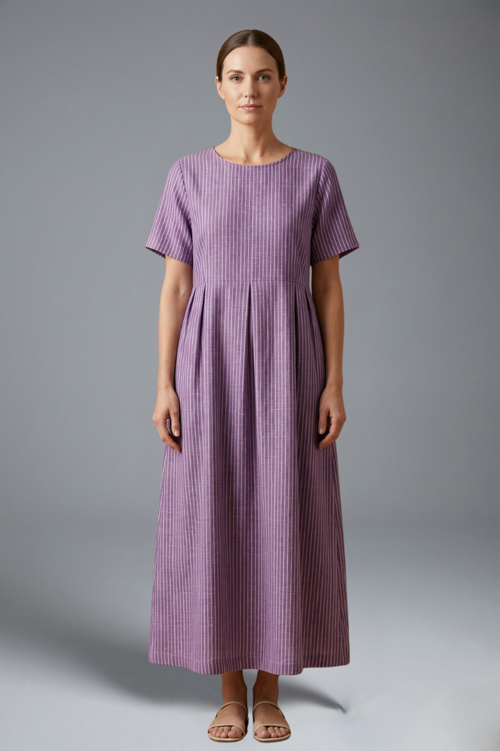 Women’s Maxi Dress with Pleated Waist and Side Pockets