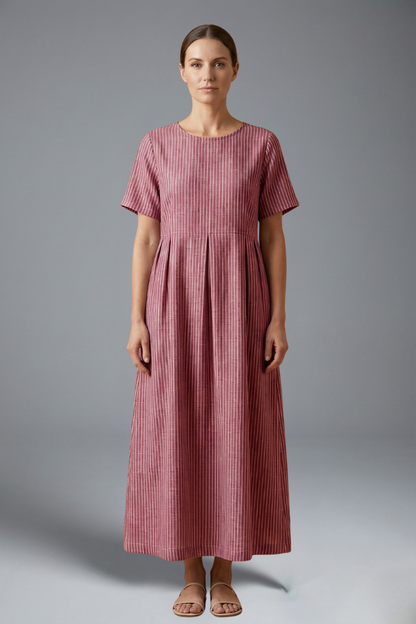 Women’s Maxi Dress with Pleated Waist and Side Pockets