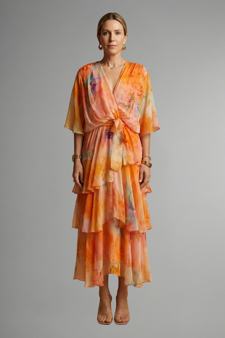 Women’s Maxi Dress with Printed Surface and Flowing Skirt