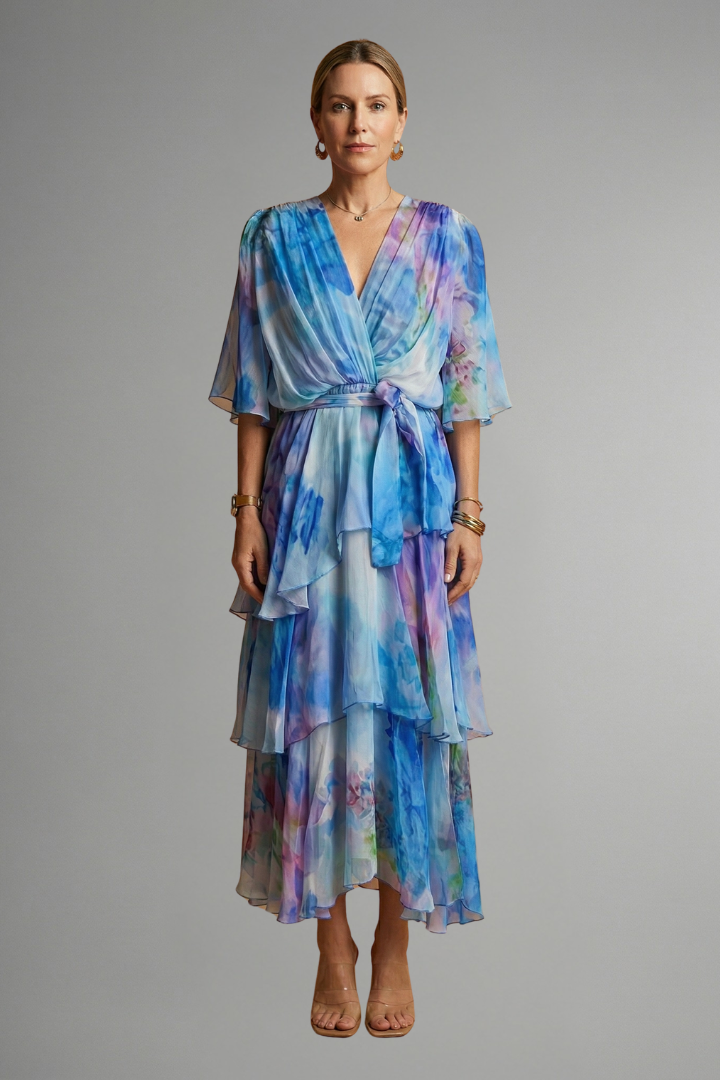 Women’s Maxi Dress with Printed Surface and Flowing Skirt