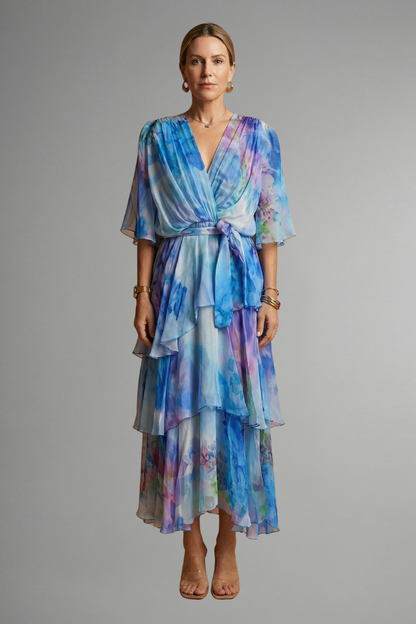 Women’s Maxi Dress with Printed Surface and Flowing Skirt