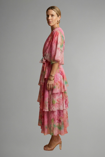Women’s Maxi Dress with Printed Surface and Flowing Skirt