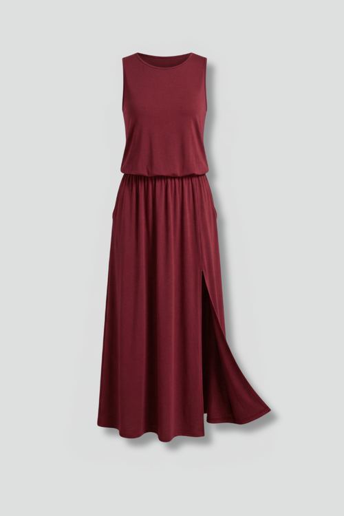 Women’s Maxi Dress with Round Neck and Sleeveless Design