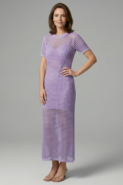 Women’s Maxi Dress with Short Sleeves and Cut-Out Surface