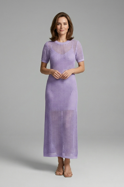 Women’s Maxi Dress with Short Sleeves and Cut-Out Surface