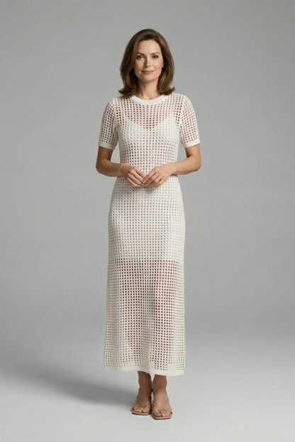 Women’s Maxi Dress with Short Sleeves and Cut-Out Surface