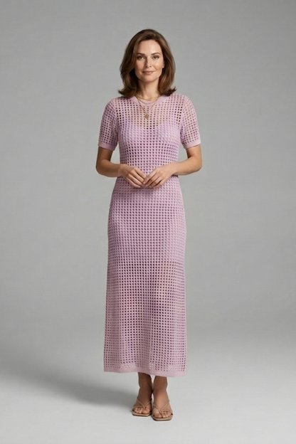 Women’s Maxi Dress with Short Sleeves and Cut-Out Surface