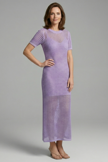 Women’s Maxi Dress with Short Sleeves and Cut-Out Surface