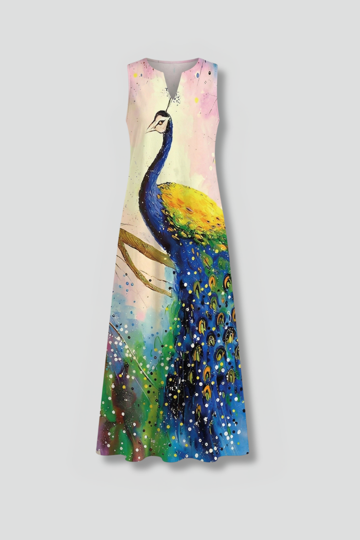 Women’s Maxi Dress with Split Neck and Sleeveless Design