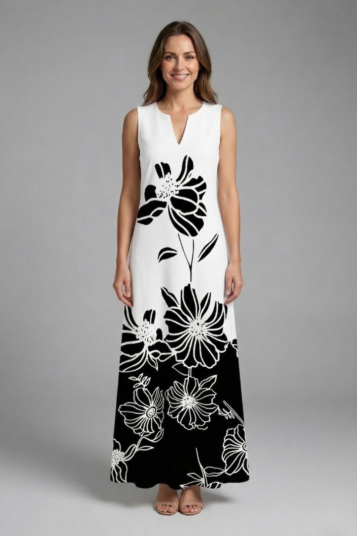Women’s Maxi Dress with Split Neck and Sleeveless Design