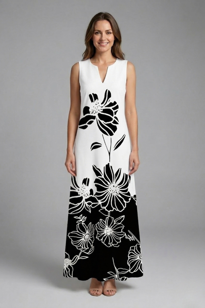 Women’s Maxi Dress with Split Neck and Sleeveless Design