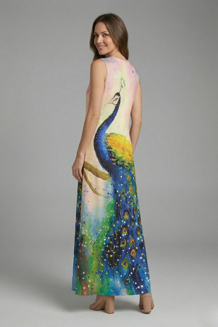 Women’s Maxi Dress with Split Neck and Sleeveless Design