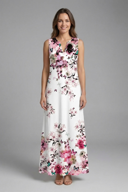 Women’s Maxi Dress with Split Neck and Sleeveless Design