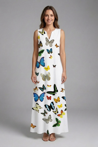 Women’s Maxi Dress with Split Neck and Sleeveless Design