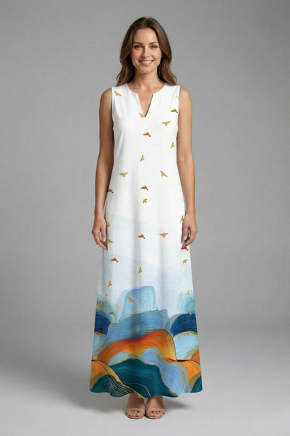 Women’s Maxi Dress with Split Neck and Sleeveless Design