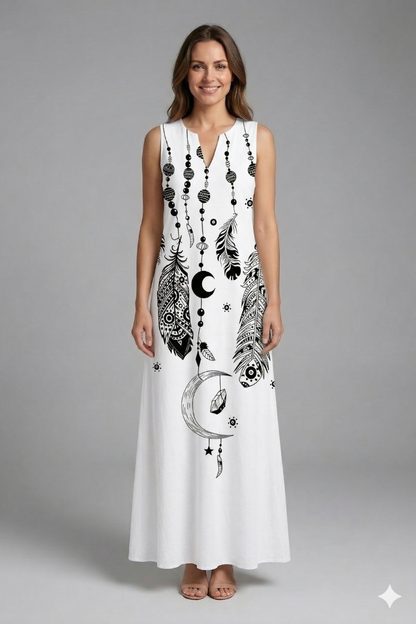 Women’s Maxi Dress with Split Neck and Sleeveless Design