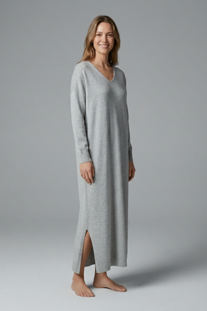 Women’s Maxi Dress with V-Neck and Long Sleeves