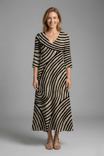 Women’s Maxi Dress with V-Neck and Short Sleeves