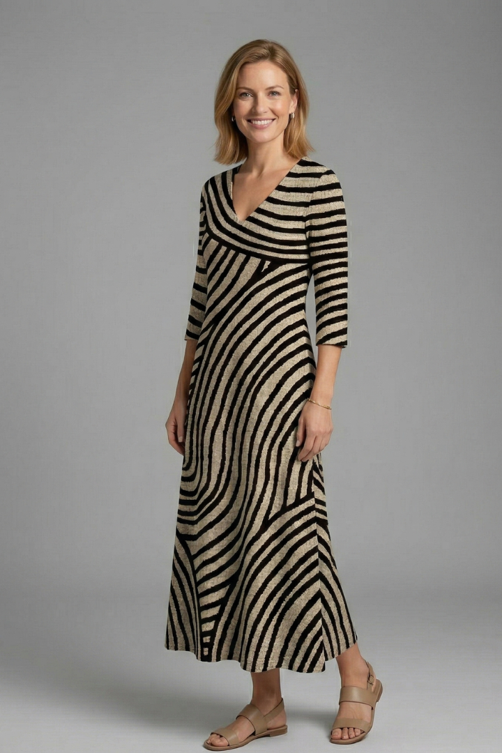 Women’s Maxi Dress with V-Neck and Short Sleeves