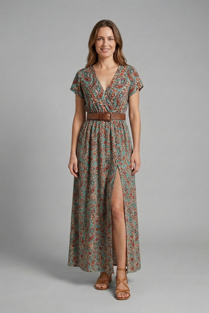 Women's V-Neck Side Slit Maxi Dress