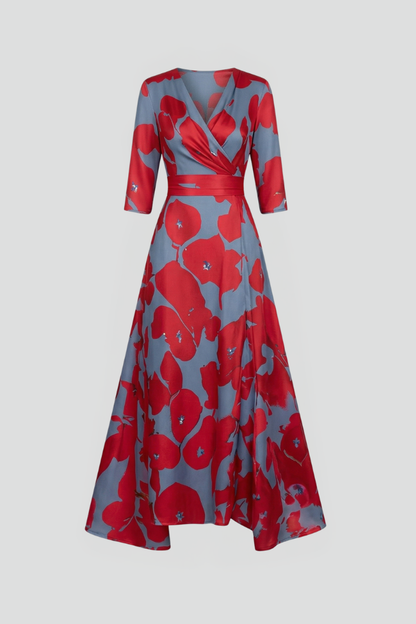 Women’s Maxi Dress with V-Neck and Wrap Waist