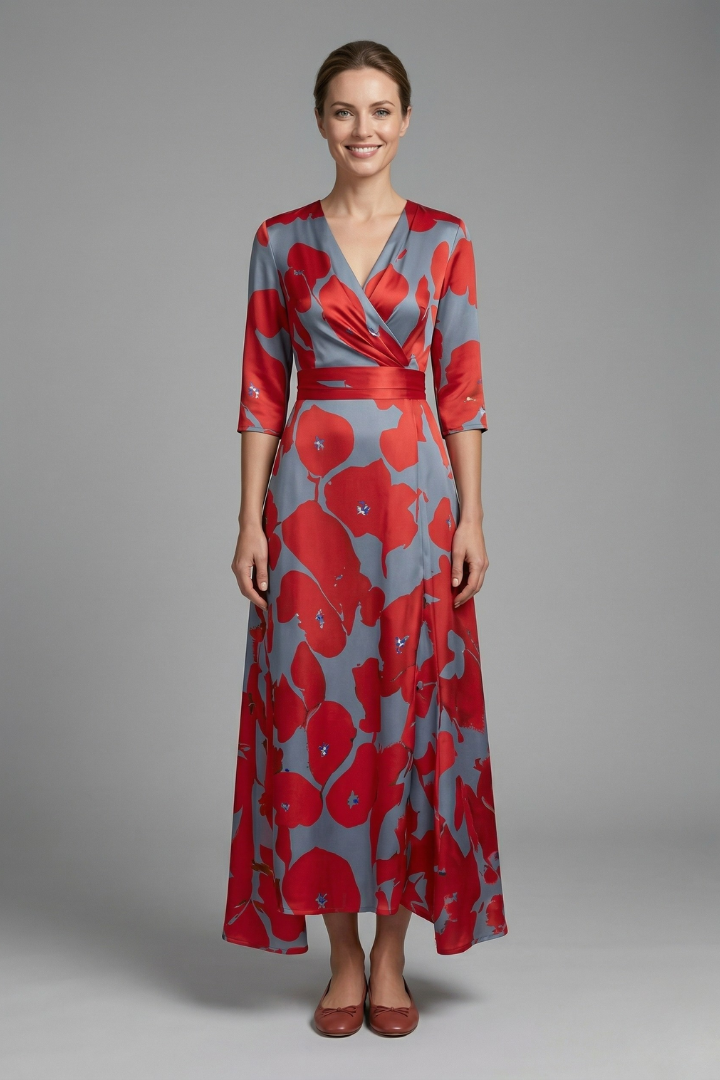 Women’s Maxi Dress with V-Neck and Wrap Waist