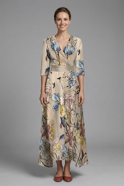Women’s Maxi Dress with V-Neck and Wrap Waist
