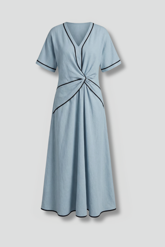 Women’s Maxi Dress with V Neck and Draped Waist