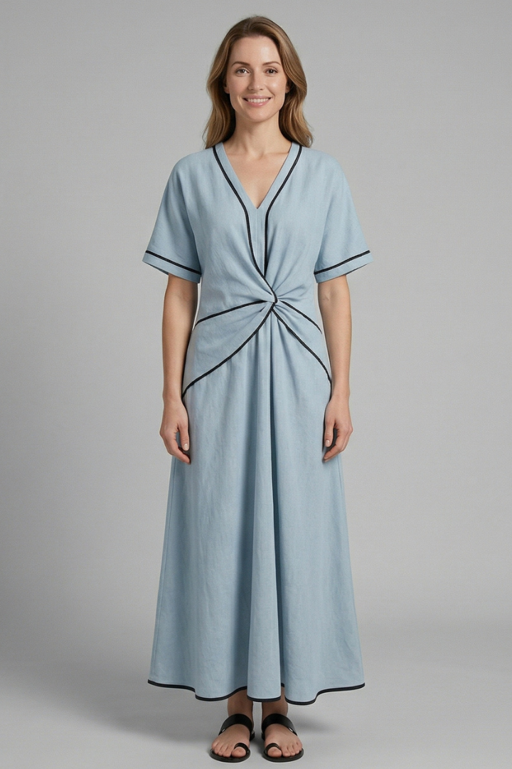 Women’s Maxi Dress with V Neck and Draped Waist