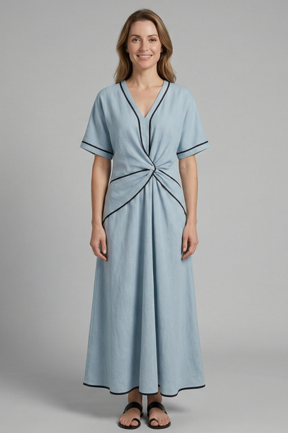 Women’s Maxi Dress with V Neck and Draped Waist