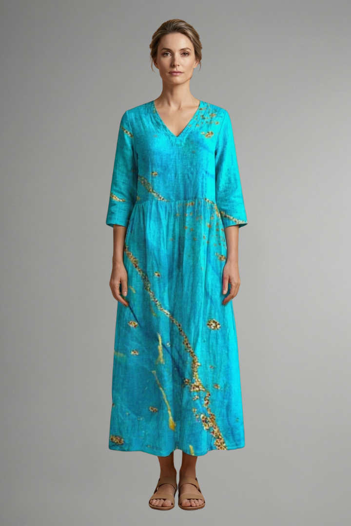 Women’s Maxi Dress with V Neckline and Floral Pattern
