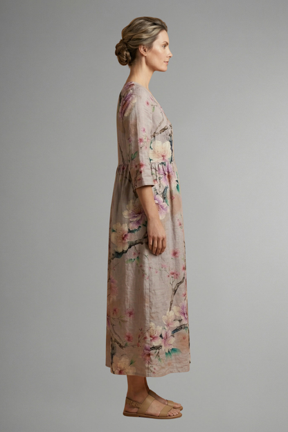 Women’s Maxi Dress with V Neckline and Floral Pattern