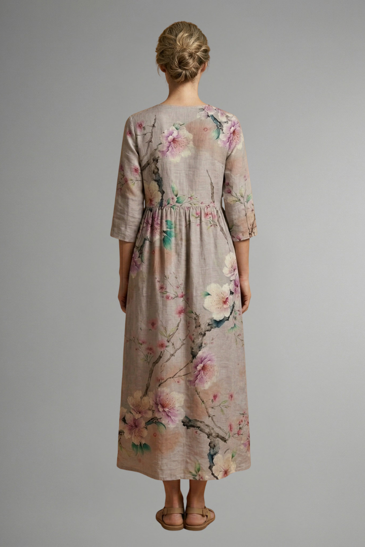 Women’s Maxi Dress with V Neckline and Floral Pattern
