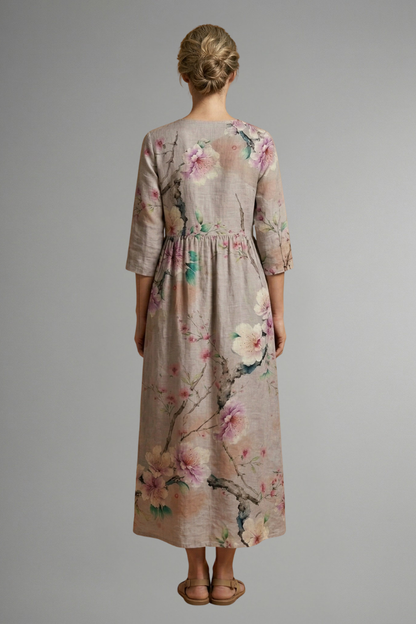 Women’s Maxi Dress with V Neckline and Floral Pattern