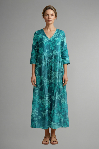 Women’s Maxi Dress with V Neckline and Floral Pattern