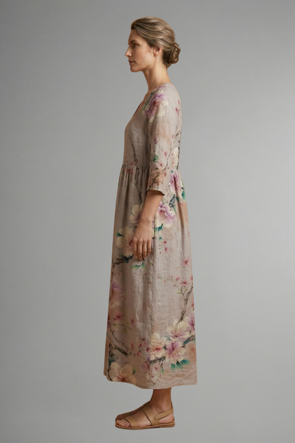Women’s Maxi Dress with V Neckline and Floral Pattern