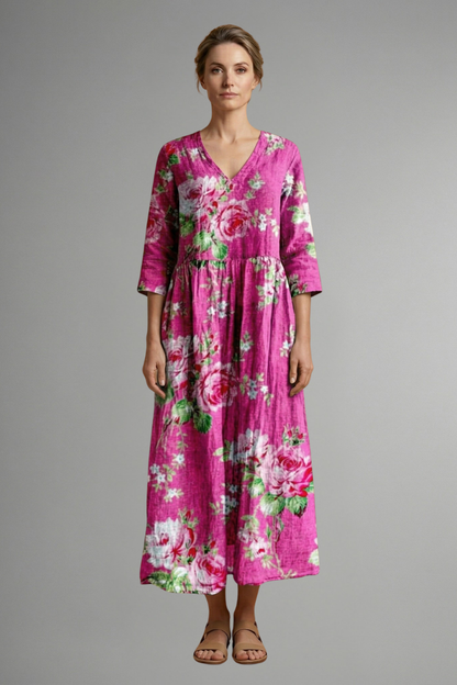 Women’s Maxi Dress with V Neckline and Floral Pattern