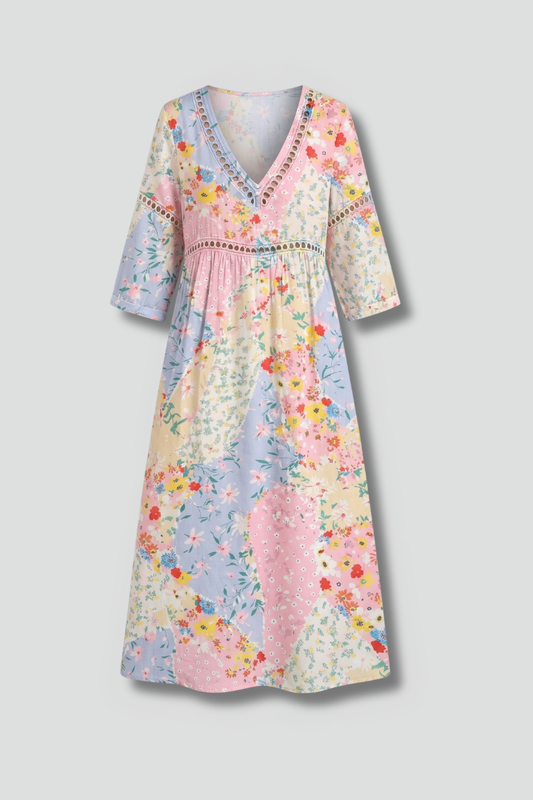 Women’s Maxi Dress with V Neckline and Patchwork Print