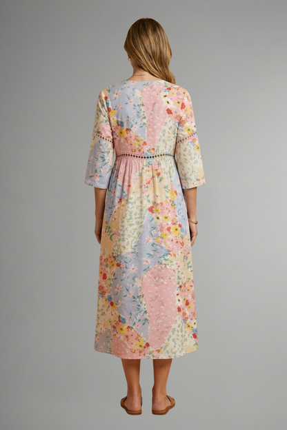 Women’s Maxi Dress with V Neckline and Patchwork Print