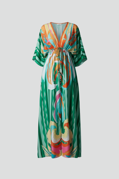Women’s Maxi Dress with V Neckline and Tie Waist
