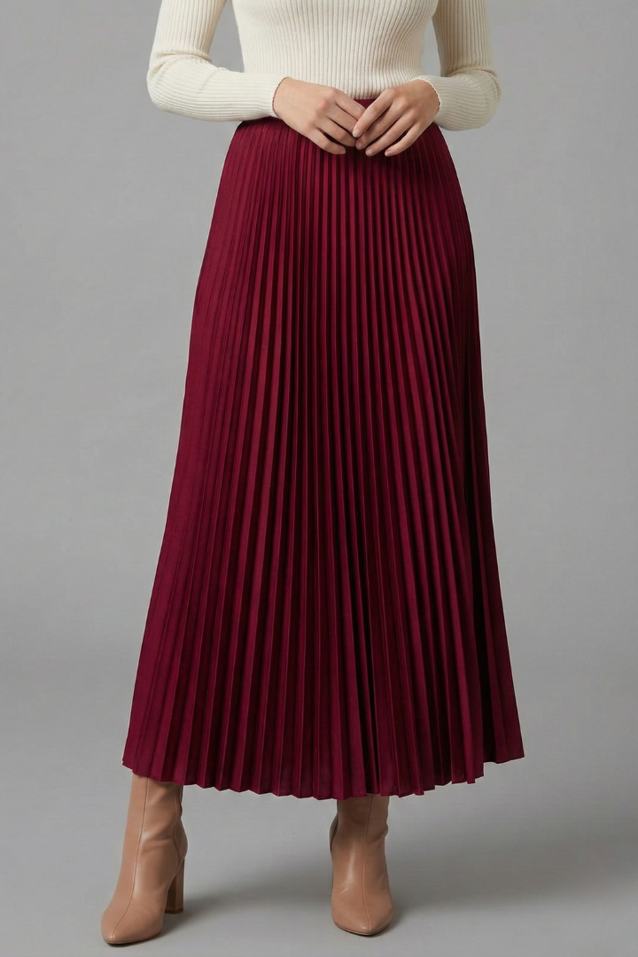 Women's Pleated Surface Elastic Waist Maxi Skirt
